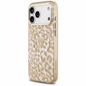 Guess Leopard Glitter Magnetinis dėklas telefonui iPhone 17 Pro Max - ruda