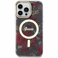 Guess GUHMP14XHCFWSA iPhone 14 Pro Max 6.7" žalias kietas dėklas Flower Magnetinis
