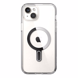 Speck Presidio Perfect-Clear MagSafe dėklas su ClickLock, skirtas iPhone 15 Plus / 14 Plus, skaidrus su chromo spalvos žiedu