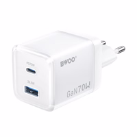 BWOO GaN wall įkroviklis CDA224 QC 70W 1 x USB 1 x USB-C, baltas