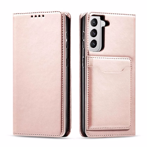 Magnetinis kortelių dėklas Samsung Galaxy S22 + (S22 Plus) piniginė kortelių laikiklis rožinis