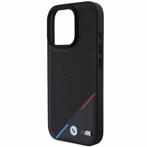 BMW M perforuota trispalvė linija Magnetinis dėklas iPhone 16 Pro - juodas