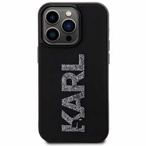 Karl Lagerfeld 3D guminis blizgus logotipas dėklas telefonui iPhone 15 Pro Max - juodas