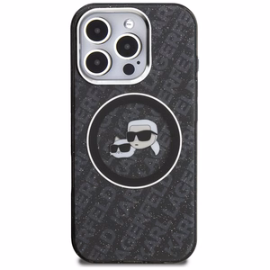 Karl Lagerfeld IML Glitter Karl & Choupette Heads Logo MagSafe Dėklas iPhone 16 Pro - juodas
