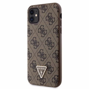 Guess GUHCN61P4TDSCPW dėklas iPhone 11 / Xr - rudas kryžminis 4G metalinis logotipas