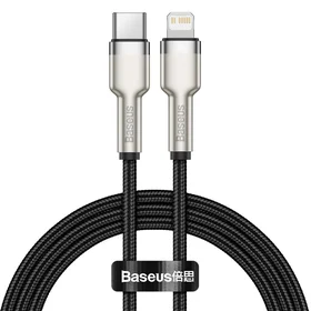 Baseus Cafule serijos metalinis duomenų USB-C / Lightning 20W PD kabelis 1 m - juodas