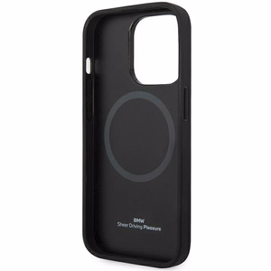 Dėklas telefonui BMW BMHMP14X22RFGK iPhone 14 Pro Max 6.7 - juodas odinis diamantinio rašto MagSafe