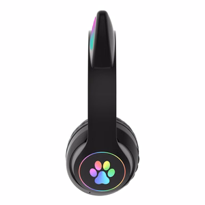 Vaikiškos Bluetooth LED ausinės / katės ausytės, juodos