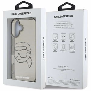 Karl Lagerfeld IML Rhinestones Karl Head dėklas telefonui iPhone 16 juodas