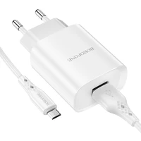 Borofone Sieninis įkroviklis BN1 Innovative - USB - 2,1A su USB į MicroUSB baltas