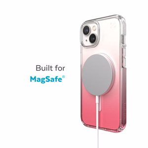 Speck Presidio Perfect-Clear + Ombre + MagSafe case for iPhone 15 Plus / 14 Plus, with Microban antimicrobial protection, Clear / Vintage Rose Fade