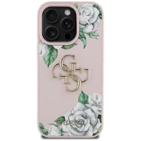 Guess Grained Roses Big 4G logo dėklas telefonui iPhone 16 Pro Max - rožinis