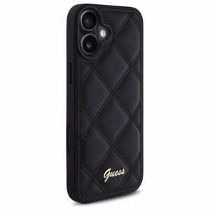 Guess Dygsniuotas Metalinis Logotipas dėklas telefonui iPhone 16 Plus - juodas