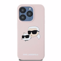 Karl Lagerfeld silikoninis Karl&Choupette magnetinis dėklas telefonui iPhone 15 Pro - rožinis