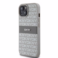 DKNY Odinis mono juosta ir metalinis logotipas dėklas telefonui iPhone 15 Plus / 14 Plus - smėlio