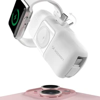 Wozinsky WF16-YCS 5000mAh 15W USB-C mini išorinė baterija su įmontuotu USB-C kabeliu ir Apple Watch įkrovikliu - balta