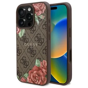 Guess GUHMP16XP4ROPEMCW iPhone 16 Pro Max 6.9" kietasis dėklas brūnas 4G Flowers Print MagSafe