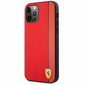 Ferrari FESAXHCP12LRE iPhone 12 Pro Max 6.7" raudonas/raudonas kietas dėklas On Track Carbon Stripe