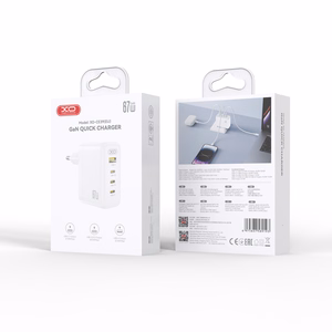 XO CE39 PD 67W sieninis įkroviklis, 3x USB-C, 1x USB, baltas