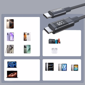 Choetech XCC-1068 PD 60W USB-C - USB-C laidas su ekranėliu 1.2 m - juodas