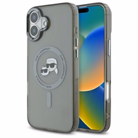 Karl Lagerfeld IML Metal Karl&Choupette Head magnetinis dėklas telefonui iPhone 16 Plus - juodas