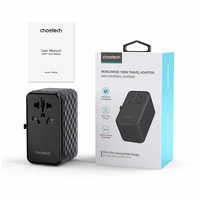 Choetech PD6028 EU / US / AUS / UK kelioninis adapteris 2x USB-C 2x USB-A 100W - juodas