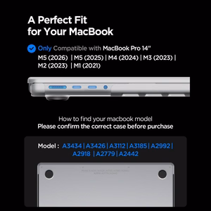 Spigen AirSkin dėklas, skirtas MacBook Pro 14" 2021 / 2023 / 2024 / 2025 / 2026 – skaidrus matinis