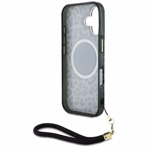 Guess HC IML leopardas trikampio virvelės dirželis MagSafe dėklas iPhone 16 - juodas