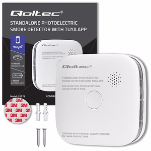 Qoltec 52579 Belaidis dūmų detektorius su baterija | Tuya | Wi-Fi | jutiklio tarnavimo laikas 10 metų | signalizacija 85dB | LED