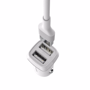 Borofone BZ2 Joyroad car charger with 2 USB-A ports, 12 W, with Lightning cable, white
