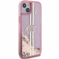Guess Liquid Glitter Gold Stripes dėklas telefonui iPhone 15 Plus / 14 Plus - rožinis