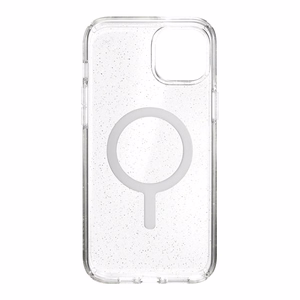 Speck Presidio Perfect-Clear with Glitter + MagSafe case for iPhone 15 Plus / 14 Plus, with Microban antimicrobial protection, Clear / Gold Glitter
