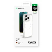 AmazingThing Titan Pro Mag dėklas su magnetiniu žiedu iPhone 16 Pro - skaidrus