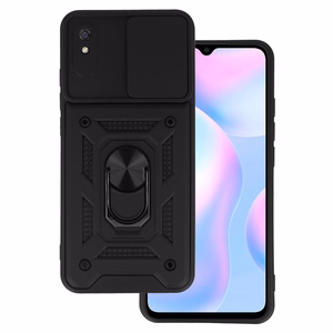 Slide Camera Armor Case Dėklas telefonui Xiaomi Redmi 9A juodas