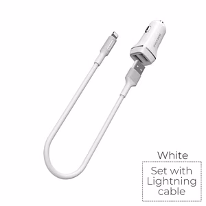 Borofone BZ2 Joyroad car charger with 2 USB-A ports, 12 W, with Lightning cable, white