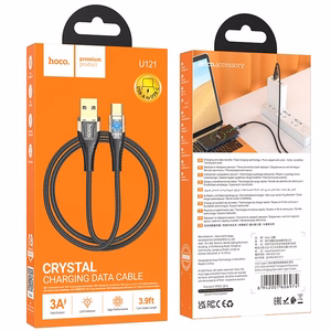 Kabelis USB A į USB C Hoco 2,4A 1,2 m U121 juodas permatomas