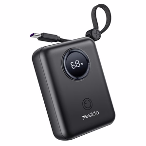 YESIDO POWERBANK YP64 10000mAh 22,5W LED USB-A+C + USB-C/LIGHTNING LAIDAS juodas