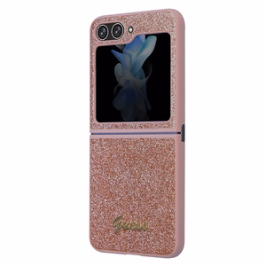 Guess Glitter Script dėklas telefonui Samsung Galaxy Z Flip 5 - rožinis