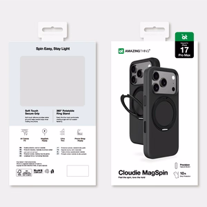 AmazingThing Cloudie dėklas telefonui iPhone 17 Pro Max su stovu – juodas