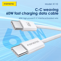Foneng Kabelis X110 - Type-C į Type-C - PD 60W 3A 1,2 m baltas