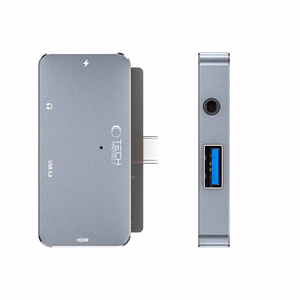 HUB Tech-Protect V6 4in1 USB-C - USB-A 3.0 / USB-C PD100W / HDMI / mini jack 3.5mm - pilkas