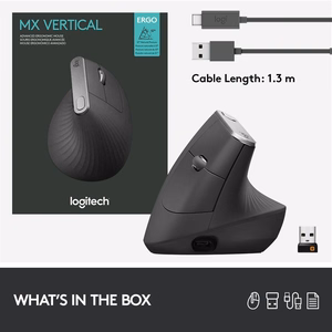 Logitech MX Vertical Advanced ergonominė pelė RF belaidė+Bluetooth optinė 4000 DPI dešiniarankė