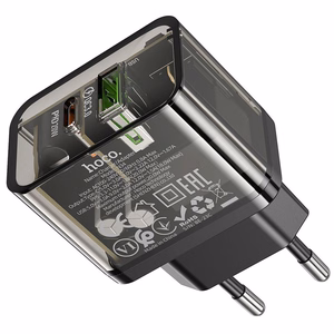Įkroviklis telefonui Hoco USB A + USB C QC3.0 PD 3A 20W N34 skaidrus