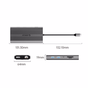 Orico XDR 12in1 USB-C Docking Station USB-A USB-C 2x HDMI 4K 60Hz DisplayPort 4K 60Hz RJ45 Gigabit PD 100W SD and microSD Card Reader - Gray