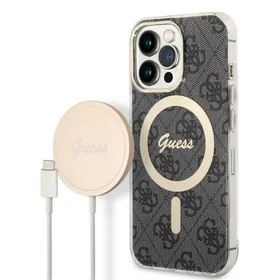 Rinkinys Guess GUBPP13XH4EACSK dėklas + įkroviklis iPhone 13 Pro Max juodas kietas dėklas su 4G raštu Magnetinis