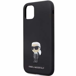 Karl Lagerfeld KLHCN61SMHKNPK dėklas telefonui iPhone 11 / Xr - juodas silikoninis Ikonik metalinis kaištis