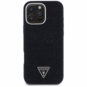 Guess Džinsinis trikampio logotipas MagSafe dėklas iPhone 16 Pro - juodas