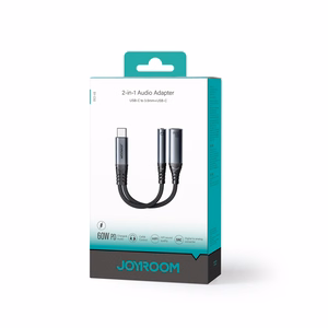 2‑in‑1 garso adapteris Joyroom SY-C02 Type-C į 3.5mm + Type-C (juodas)