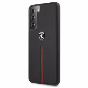 Ferrari FEOSIHCS21MBK S21+ G996 juodas juodas kietasis dėklas Off Track Leather Nylon Stripe