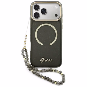 Guess IML Glitters Script Dirželis MagSafe dėklas for iPhone 17 Pro Max - juodas